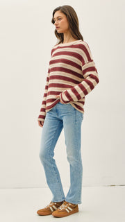 Pointelle Stripe Crew Neck Sweater