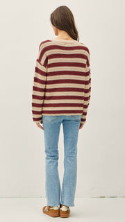 Pointelle Stripe Crew Neck Sweater