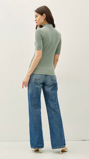 Mock Neck Stretch Knit S/S Top
