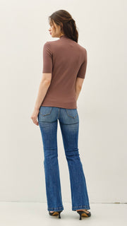 Mock Neck Stretch Knit S/S Top