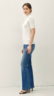 Mock Neck Stretch Knit S/S Top