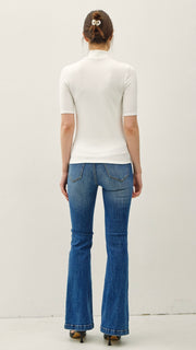 Mock Neck Stretch Knit S/S Top