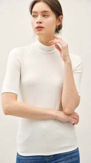 Mock Neck Stretch Knit S/S Top