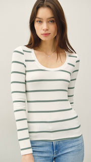 Rib Knit Stripe Scoop Neck Top