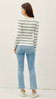Rib Knit Stripe Scoop Neck Top