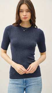 Half Sleeve Rib Knit Sweater Top
