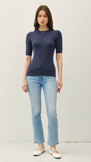 Half Sleeve Rib Knit Sweater Top