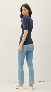 Half Sleeve Rib Knit Sweater Top
