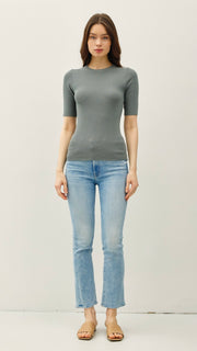 Half Sleeve Rib Knit Sweater Top