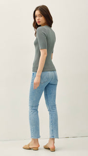 Half Sleeve Rib Knit Sweater Top