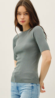 Half Sleeve Rib Knit Sweater Top