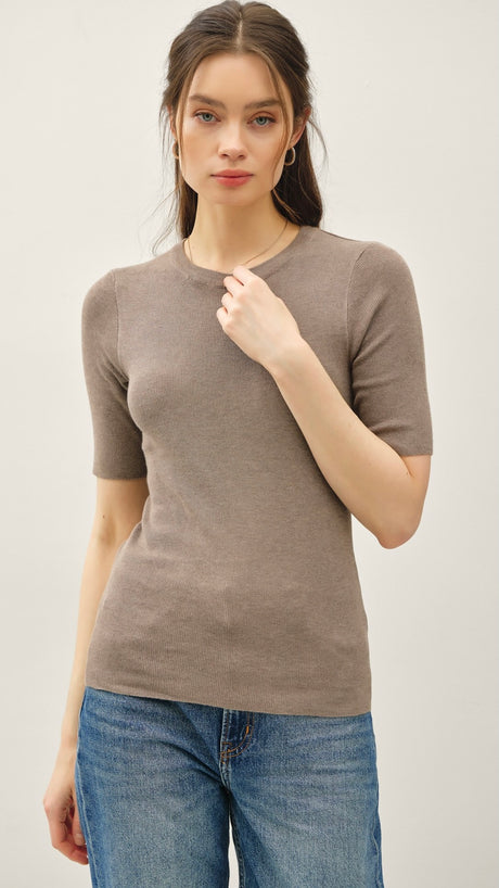 Half Sleeve Rib Knit Sweater Top