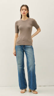 Half Sleeve Rib Knit Sweater Top