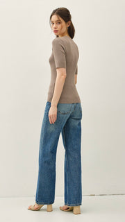 Half Sleeve Rib Knit Sweater Top