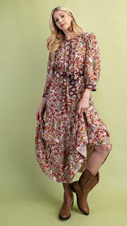 Mixed Floral Contrast Trim Midi Dress