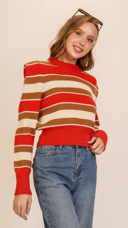 Striped Puff Shoulder Sweater