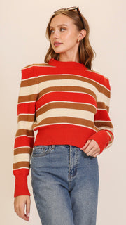 Striped Puff Shoulder Sweater
