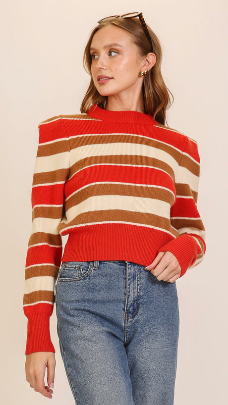 Striped Puff Shoulder Sweater