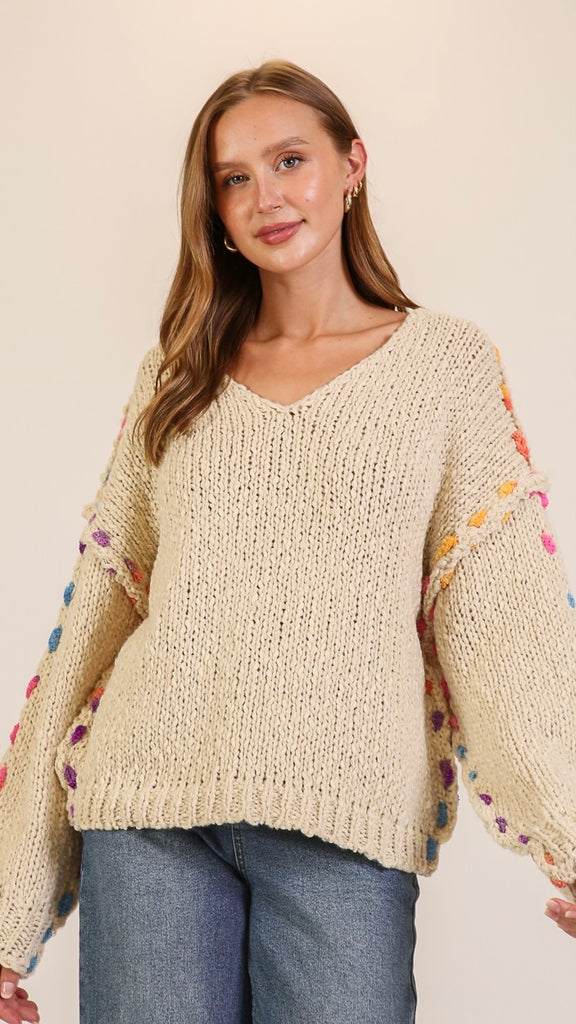Contrast Rainbow Stitch Sweater