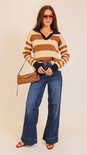 Polo Stripe Sweater w/Collar
