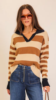 Polo Stripe Sweater w/Collar