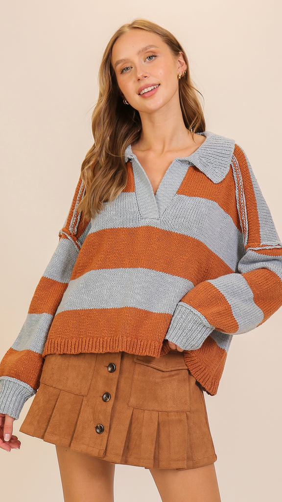 Rugby Stripe Sweater w/Collar