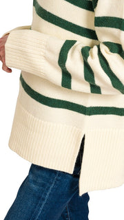 Striped Mock Neck Split Hem Sweater