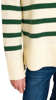 Striped Mock Neck Split Hem Sweater