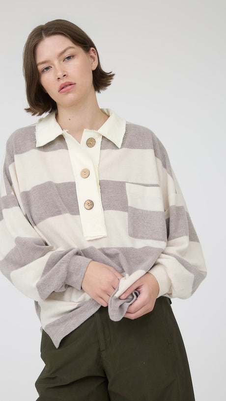Brushed Knit Stripe Rugby Top