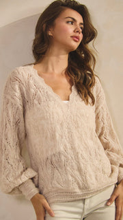 Lace Pattern V-Neck Sweater