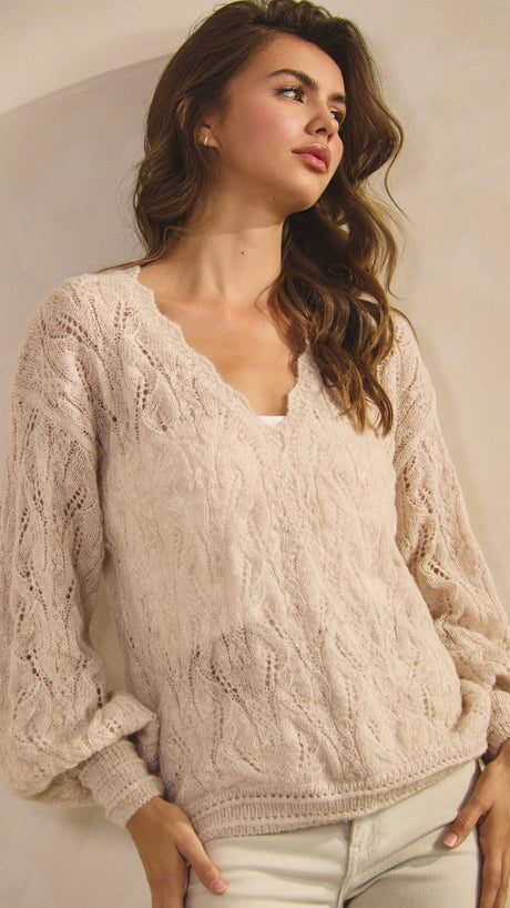 Lace Pattern V-Neck Sweater