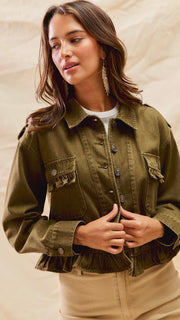 Ruffle Hem Tab Denim Jacket