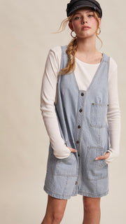 Pinstripe Patch Pkt Denim Dress