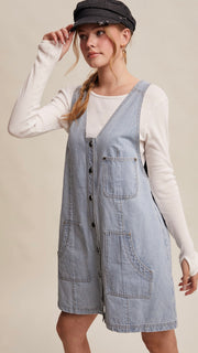 Pinstripe Patch Pkt Denim Dress