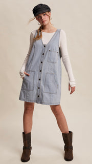 Pinstripe Patch Pkt Denim Dress