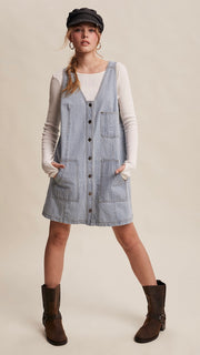 Pinstripe Patch Pkt Denim Dress