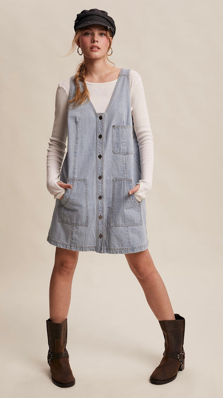 Pinstripe Patch Pkt Denim Dress
