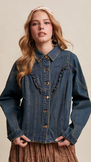 Ruffle Trim Western Denim Jacket