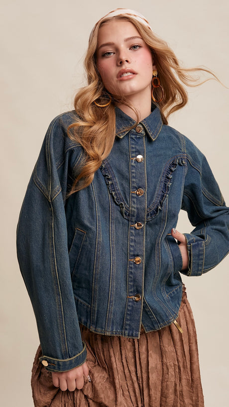 Ruffle Trim Western Denim Jacket