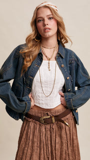 Ruffle Trim Western Denim Jacket