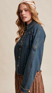 Ruffle Trim Western Denim Jacket