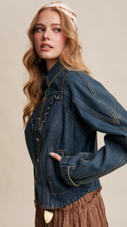 Ruffle Trim Western Denim Jacket
