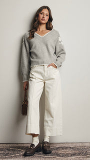 Embroidered Flower V-Neck Sweater