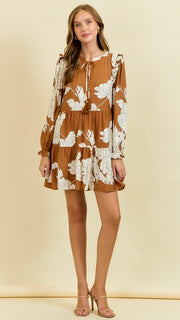 Outline Floral L/Slv Babydoll Dress