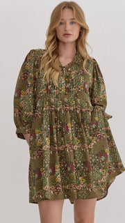 Multi Floral Pleat Front Dress