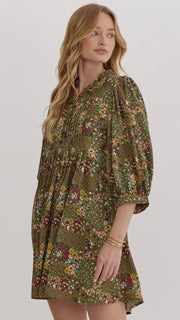 Multi Floral Pleat Front Dress