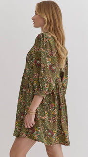 Multi Floral Pleat Front Dress