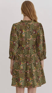 Multi Floral Pleat Front Dress