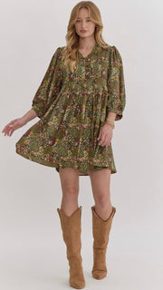Multi Floral Pleat Front Dress