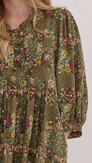 Multi Floral Pleat Front Dress